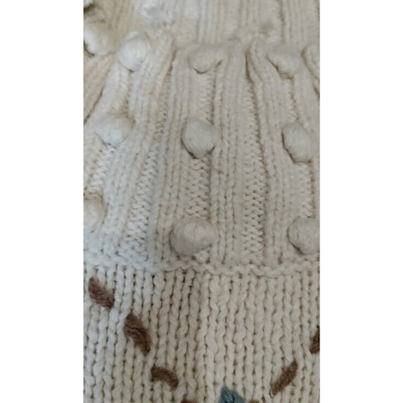 Beldoch Popper Sweater Mock Women's Medium VTG Embroidered Knit Floral Cream - Picture 10 of 16